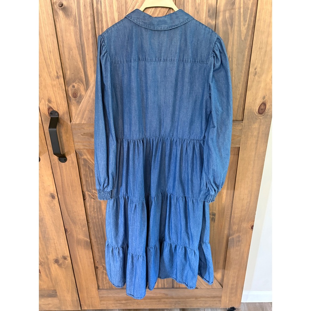 Est. 1946 Womens Blue Denim Tiered Shirt Dress Long Sleeve Midi Chambray Large - Picture 2 of 4